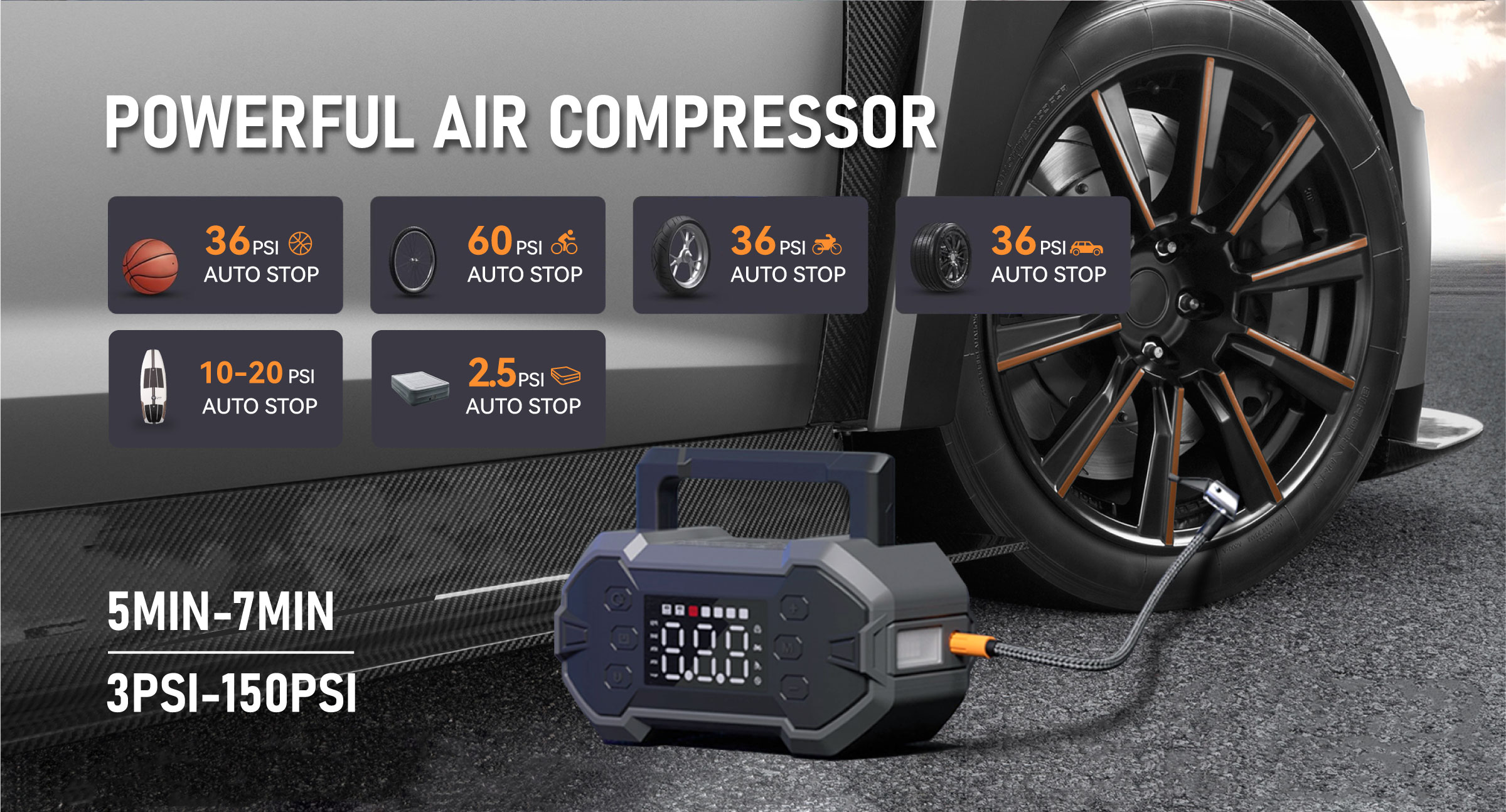 GreenKeeper GK-J1206P Jump Starter with Air Compressor 3000A